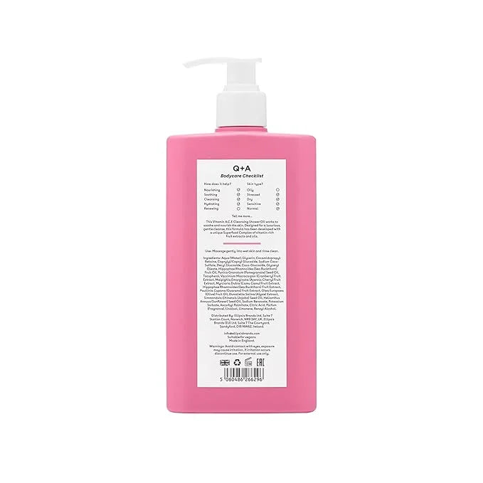 Q+A Vitamin A.C.E Cleansing Shower Oil, blend of vitamin-rich Fruit Extracts and Oils, plus a Superfood Complex supporting...