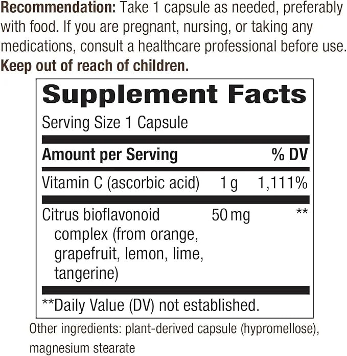Nature’s Way Vitamin C with Bioflavonoids 1 g 100 Capsules