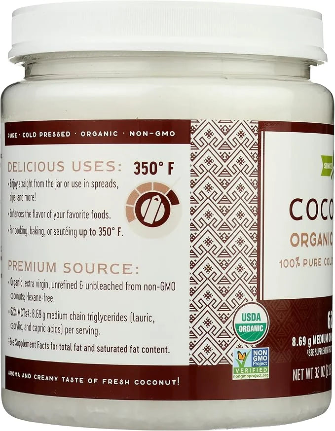Nature's Way Organic Extra Virgin Coconut Oil, Pure Source of MCTs, Cold-Pressed, 32 Oz. - Product Image