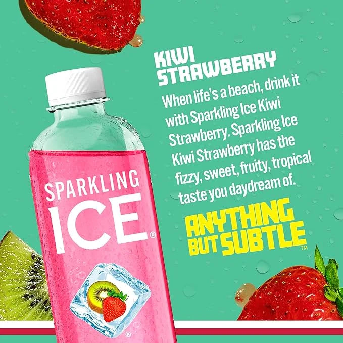 Sparkling Ice, Kiwi Strawberry Sparkling Water, Zero Sugar Flavored Water, with Antioxidants and Vitamins, Zero Sugar, 17 ...