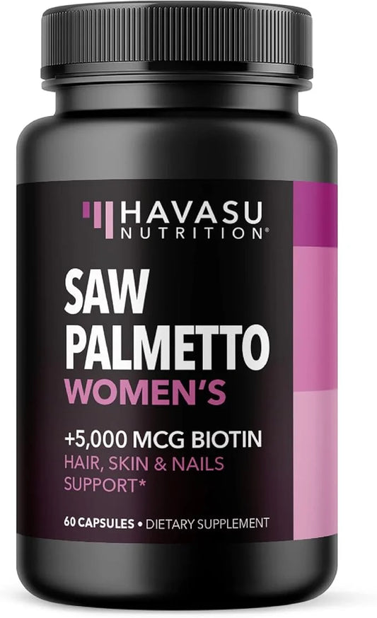 Saw Palmetto for Women with Biotin 5000mcg - Powerful DHT Blocker to Support Hair, Skin, and Nail Health - 60 Count - Vega...