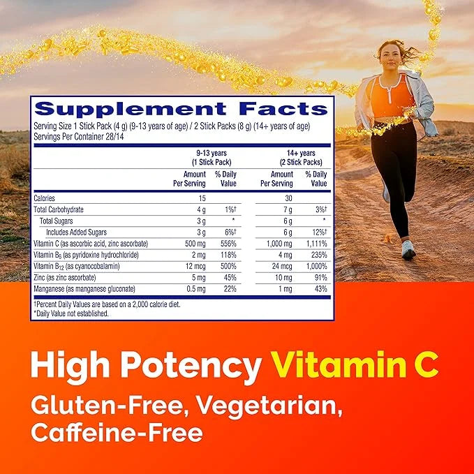 Emergen-C Crystals, On-The-Go Immune Support Supplement with Vitamin C, B Vitamins, Zinc and Manganese, Orange Vitality - ...
