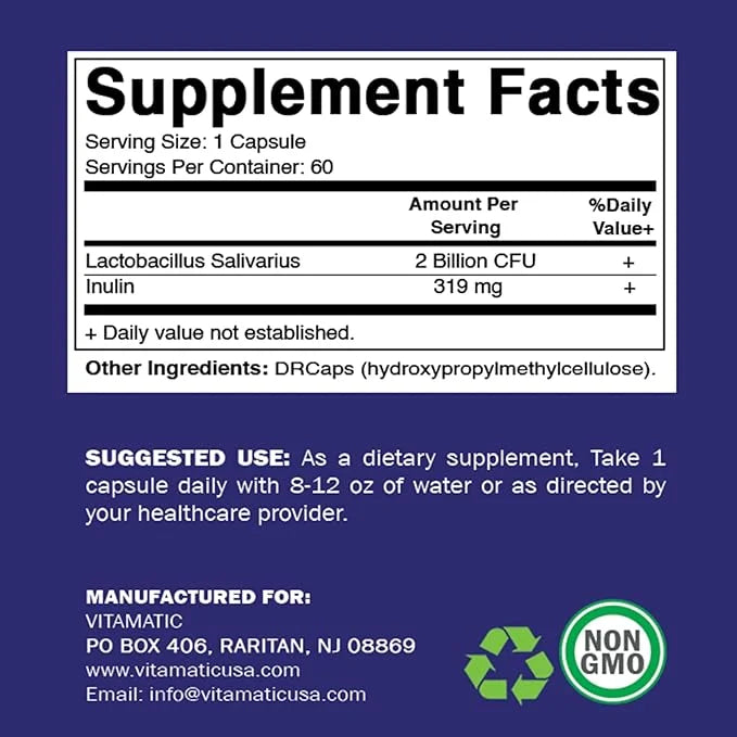 Vitamatic Lactobacillus Salivarius 2 Billion per 60 Count (2 Bottles)