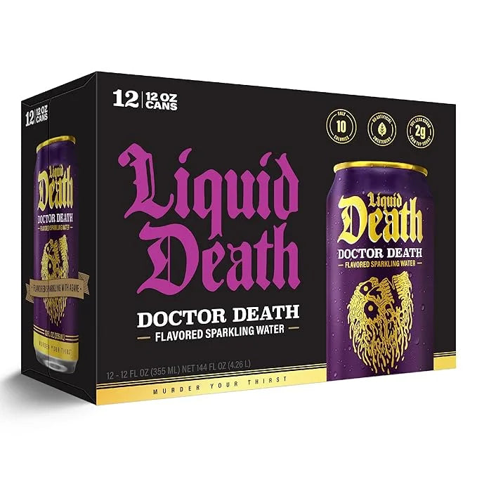 Liquid Death, Doctor Death, Soda-Flavored Sparkling Water, 12-Pack (12oz Cans), Low Calorie & No Artificial Sweeteners - P...