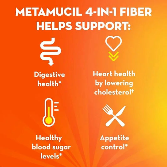 Metamucil On-The-Go, Psyllium Husk Fiber Supplement, 4-in-1 Fiber 30 Count 2 Packs (60 Count