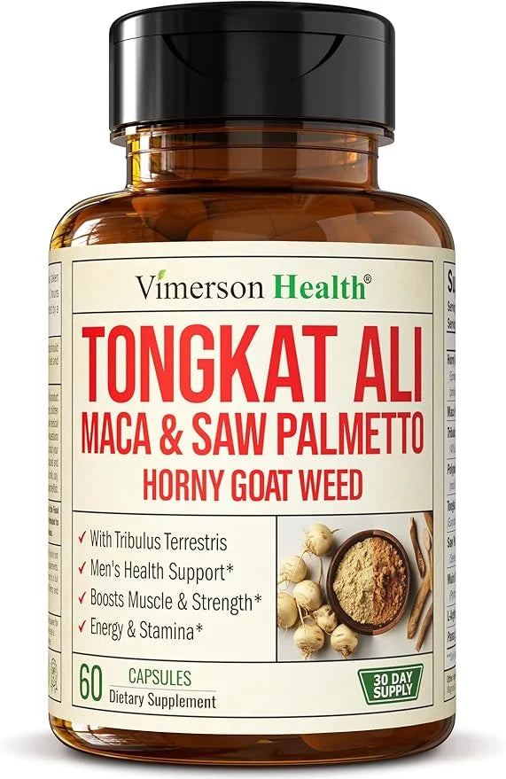 Tongkat Ali for Men - Healthy Testosterone Support. Balanced Energy Supplements for Men with Horny Goat Weed, Maca Root Po...