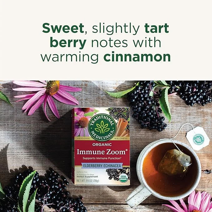 Traditional Medicinals Tea, Organic Immune Zoom Elderberry Echinacea, Supports Immune Function, 96 Tea Bags (6 Pack) - Pro...