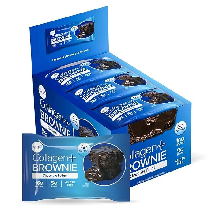 321glo Collagen Protein Brownie | Gluten Free, Low Sugar | Keto Snack for Women, Men, & Kids | 16g Protein, 6g Collagen | ...