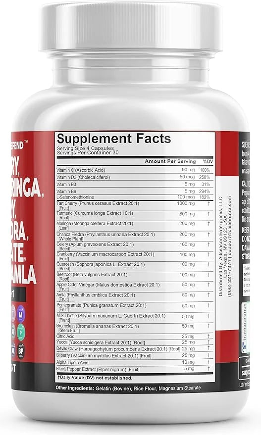Clean Nutraceuticals Tart Cherry Extract Capsules 20,000mg with 8000mg Moringa 4000mg Cranberry 2000mg Chanca 120 Ct