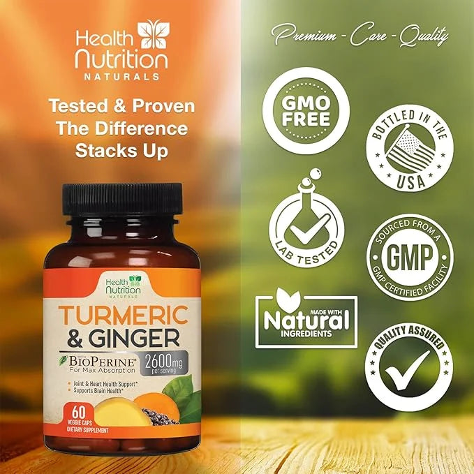 Turmeric Curcumin with BioPerine & Ginger 95% Curcuminoids 2600mg - 60 Capsules