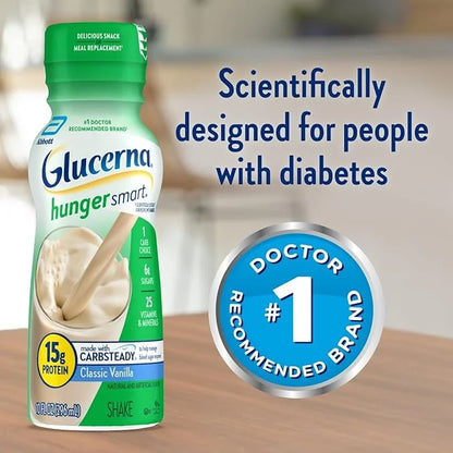 Glucerna Hunger Smart Shake, Diabetic Drink to Support Blood Sugar Management, 15g Protein, 180 Calories, Classic Vanilla,...