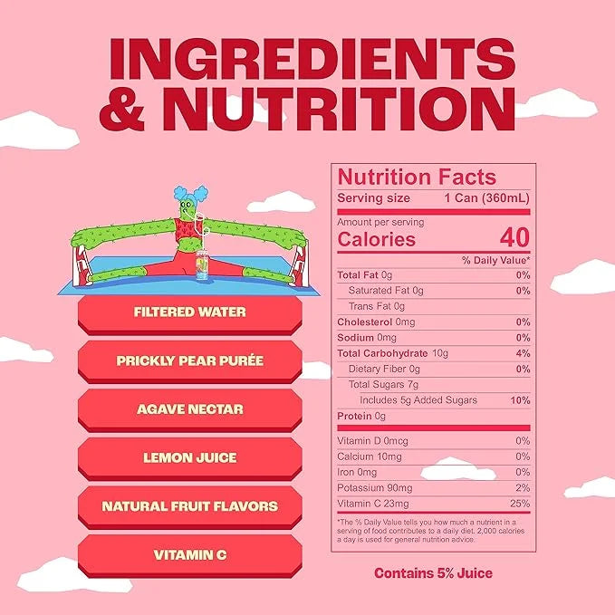 Pricklee Wild Strawberry Cactus Water - Packed With Antioxidants, Electrolytes, Vitamin C - Natural Sports Drink for Immun...