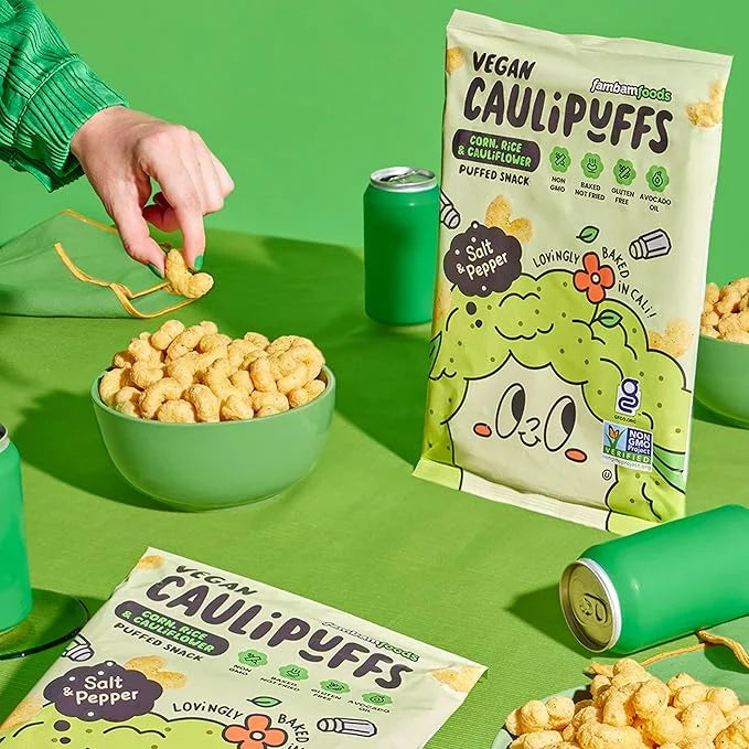Vegan Salt & Pepper CauliPuffs - Corn, Rice, and Cauliflower Gluten Free Puffed Snack (box of 15-0.75oz bags) - Product Image