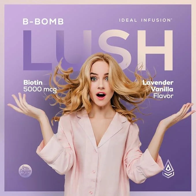 Ideal Infusion B-Bomb Lush Biotin Liquid Spray: Organic Lavender Vanilla - 5000mcg, Hair Growth Vitamin for Thickness and ...