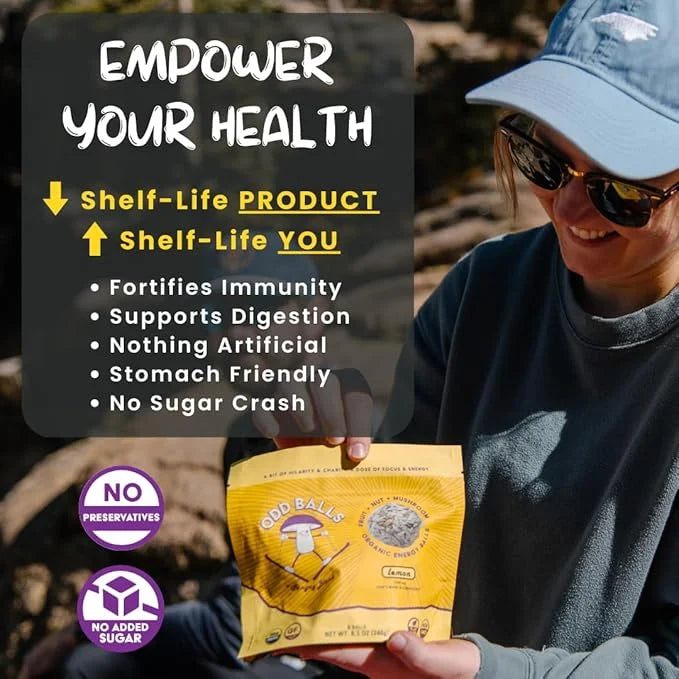 ODD BALLS Organic Energy Balls Lemon - Superfood Mushroom Snack - Running, Cycling, Hiking - Gels, Bars Alternative - Lion...