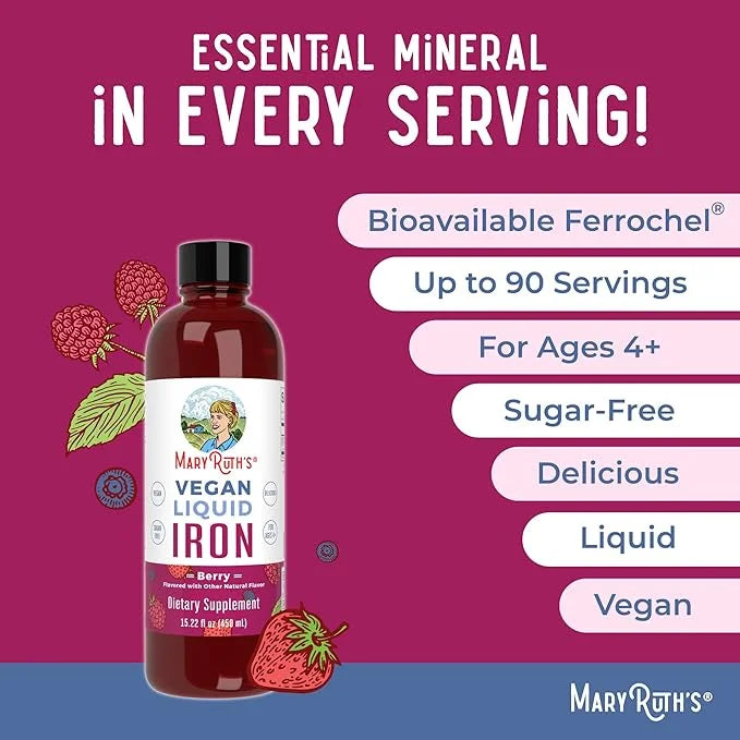 MaryRuth Organics Iron Supplement for Women Men & Kids, Liquid Iron Supplement for Women Men & Kids, Iron for Healthy Bloo...