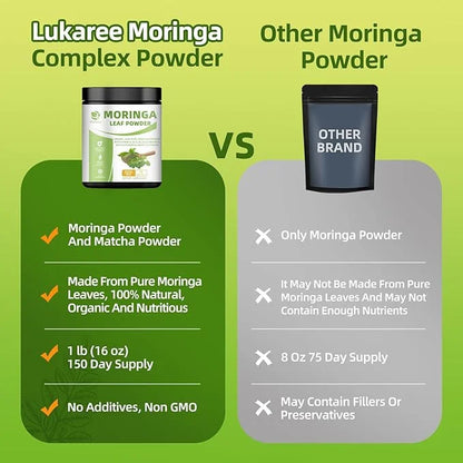 Organic Moringa Powder, Green Superfoods with Matcha Powder Green Tea Powder Resveratrol - Rich in Antioxidants and Vitami...