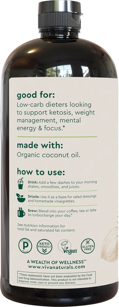 Viva Naturals Organic MCT Oil 32 fl oz - Best MCT Oil Organic for Coffee, MCT Coconut Oil Supports Energy & Mental Clarity...