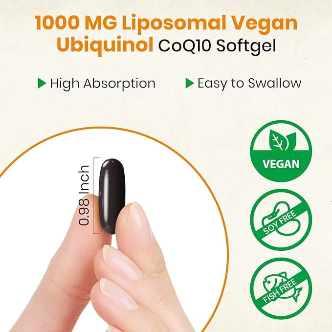 1000mg Liposomal CoQ10 Ubiquinol, 120 Vegan CoQ10 Supplement, Q10 for