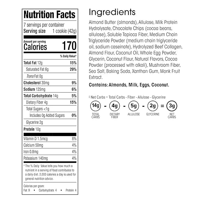 Wonderslim Protein Cookie, Double Chocolate, Keto friendly, Low Carb, Gluten Free (7ct) - Product Image