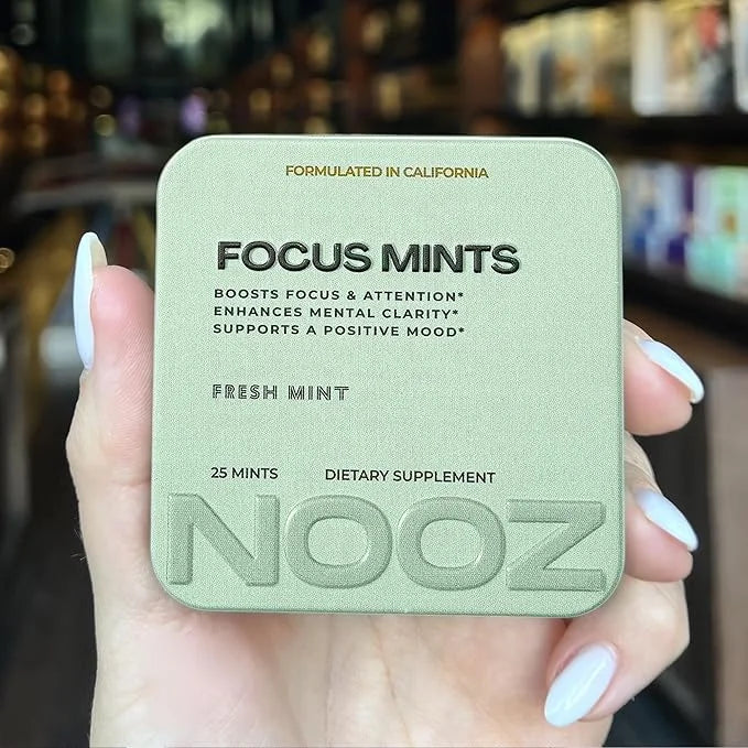 NOOZ Focus Mints - Caffeine-Free Brain Booster for Mental Clarity - Fresh Mint Flavor | Sugar-Free, Travel-Friendly Supple...