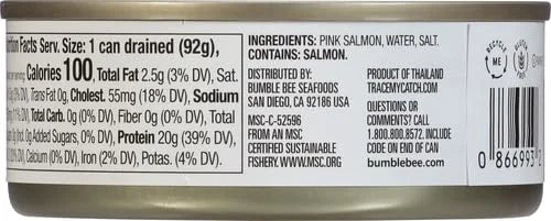 Bumble Bee Skinless & Boneless Canned Pink Salmon in Water, 5 oz Can - Premium Wild Caught Salmon - 20g Protein per Servin...