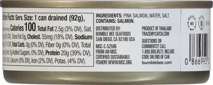 Bumble Bee Skinless & Boneless Canned Pink Salmon in Water, 5 oz Can - Premium Wild Caught Salmon - 20g Protein per Servin...
