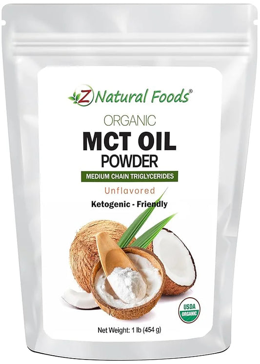 Z Natural Foods Organic MCT Oil Powder - 1 lb | From Coconut Oil with Prebiotic Fiber | C8 and C10 | Natural Plant Based V...