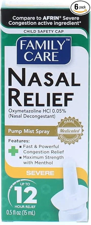 Nasal Relief Spray, Pump Mist, Anti-drip, 12 Hours, 6 Pack.