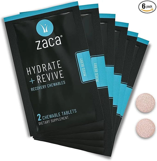 Zaca Recovery Chewable Supplement | Hydrate + Revive | Party, Travel, Exercise & Altitude | Sugar Free & Gluten Free | Mix...