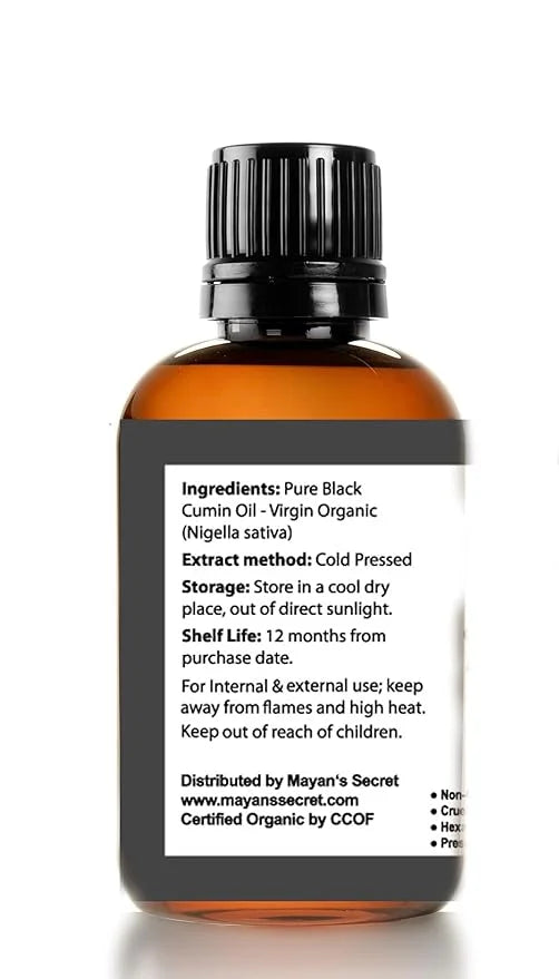 Mayan's Secret - 4oz Cold Pressed Black Cumin Seed Oil Organic USDA Certified -Nigella Sativa Cold Pressed, Virgin, Unrefi...