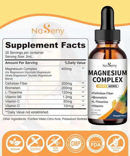 Liquid Magnesium Glycinate 400mg Magnesium (2 Fl Oz/1PCS)