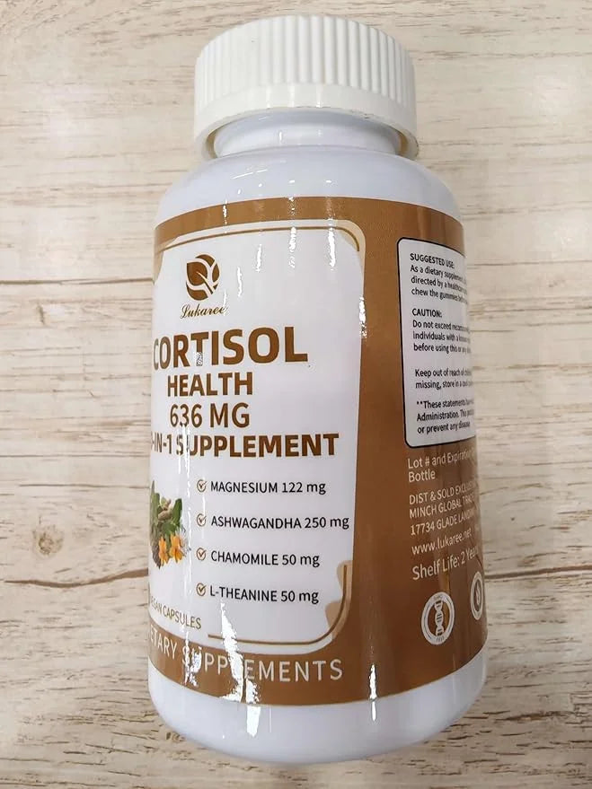 10-in-1 Cortisol Supplements with Magnesium, Ashwagandha, Chamomile, L-Theanine, Phosphatidylserine, St. John's Wort, Rhod...