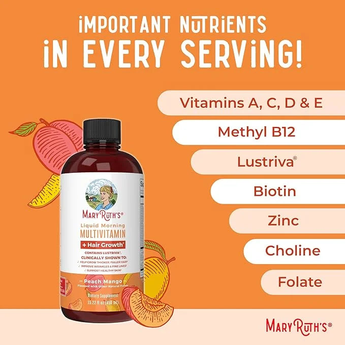 MaryRuth's Liquid Multivitamin + Lustriva® Hair Growth 10000mcg | 18+ | 15.22 Fl