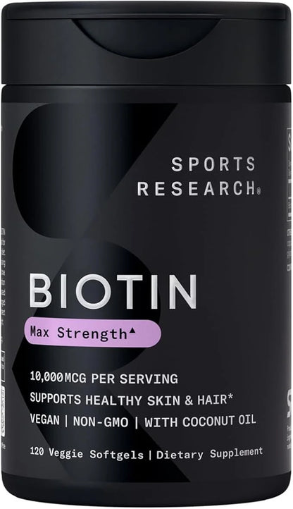 Sports Research Vegan Biotin 10,000mcg B7 for 120 Softgels (4 Month