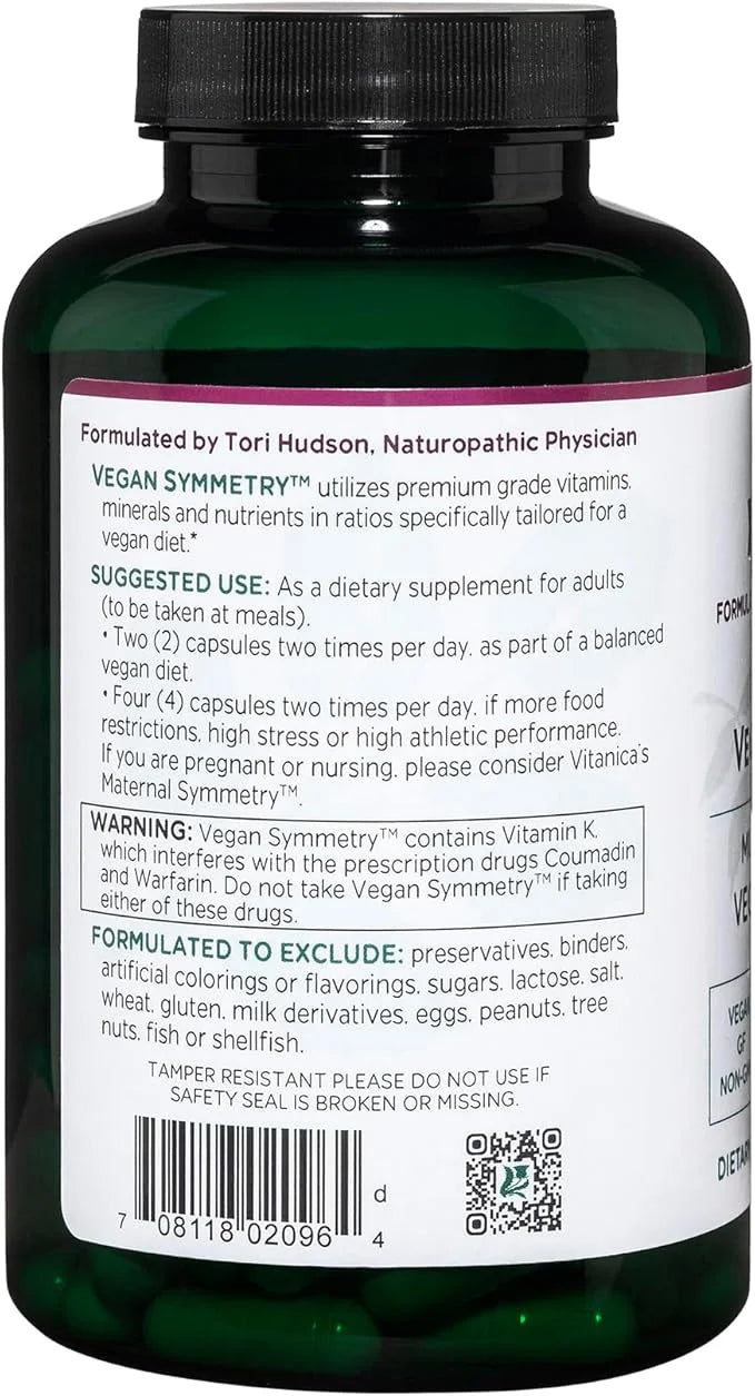 Vitanica Vegan Symmetry, Non-GMO Vegan Multivitamin 120 Capsules