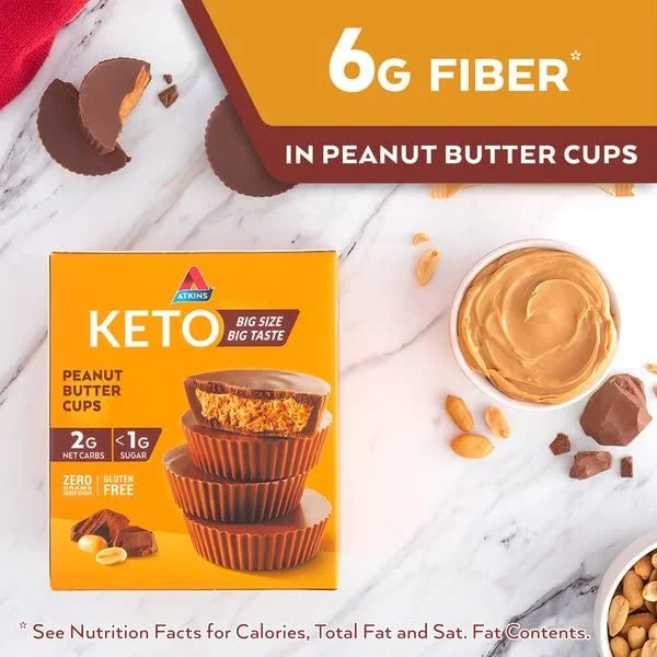 Atkins Keto Peanut Butter Cups, Naturally Flavored, Zero Grams Added Sugar, Gluten Free, 20 Count - Product Image