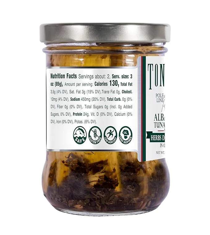 Tonnino Albacore Tuna in oilve oil with Herbs de Provence 6-Pack Omega-3 Rich, High Protein, Gluten-Free, Ready-to-Eat Tun...