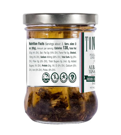 Tonnino Albacore Tuna in oilve oil with Herbs de Provence 6-Pack Omega-3 Rich, High Protein, Gluten-Free, Ready-to-Eat Tun...