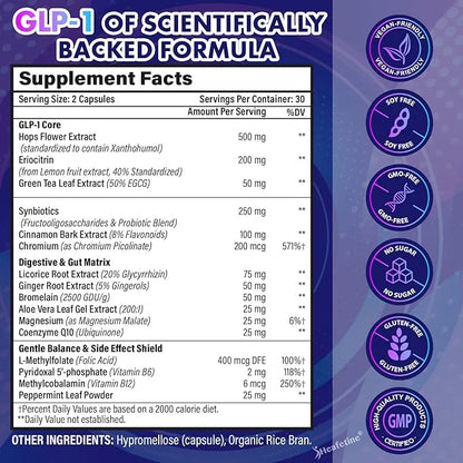 GLP-1 Supplement Support, with Naturally GLP1 Supplement Probiotic for Women & Men, Hops & Green Tea Extract, GLP 1 Supple...
