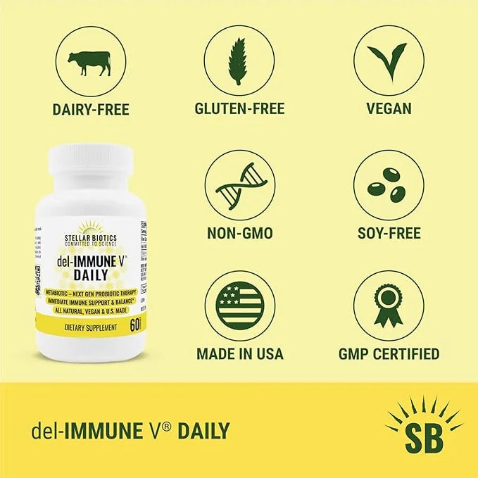 Del-Immune V Daily by Stellar Biotics, All-Natural Immune Support & Gut Health, Immediate Care, Metabiotic: NextGen Probio...