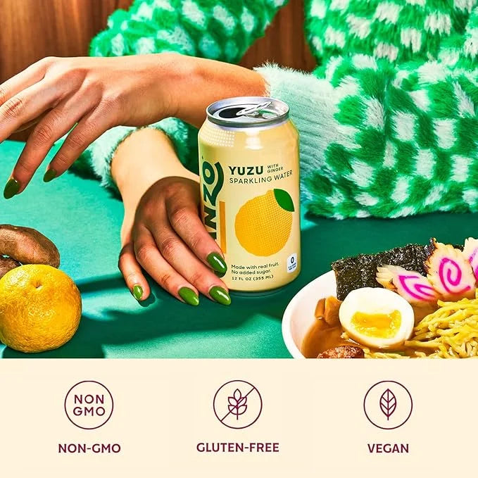Sanzo Flavored Sparkling Water - Yuzu (Lemon) 12-Pack - Carbonated Drink Made with Real Fruit & Sugar-Free - Non-GMO, Glut...