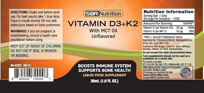 MAX Absorption, Vitamin D3 + K2 (MK-7) Liquid Drops with MCT Oil, Unflavored, Helps Support Strong Bones and Healthy Heart...