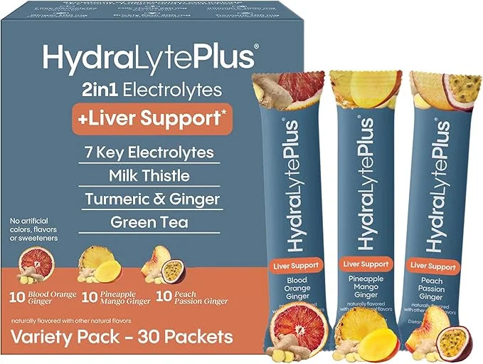 Hydralyte Liver Support + Electrolyte Mix with Milk Thistle, Turmeric, Ginger, Prickly Pear, Green Tea Extract Formulated ...