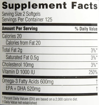 Spectrum Essentials Softgels, Fish Oil 1000 mg, 250 Count