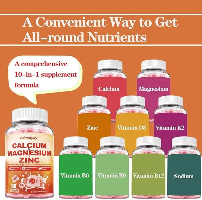 Calcium Magnesium Zinc Supplement Gummies D3 K2 K2 & 1000mg Calcium
