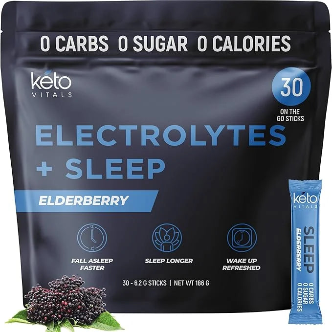 Keto Vitals Sleep Drink Electrolyte Sleep Powder Packets - Fast-Acting Sleep Blend of Melatonin 3mg, GABA, L-Theanine, & A...