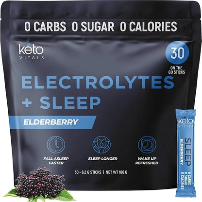Keto Vitals Sleep Drink Electrolyte Sleep Powder Packets - Fast-Acting Sleep Blend of Melatonin 3mg, GABA, L-Theanine, & A...