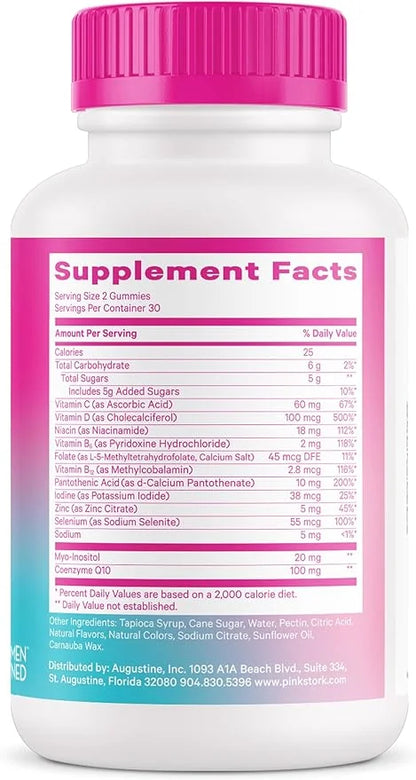 Pink Stork Premium Fertility Gummies for Women - Prenatal Conception Supplements for Her with Inositol, CoQ10, Folate and ...