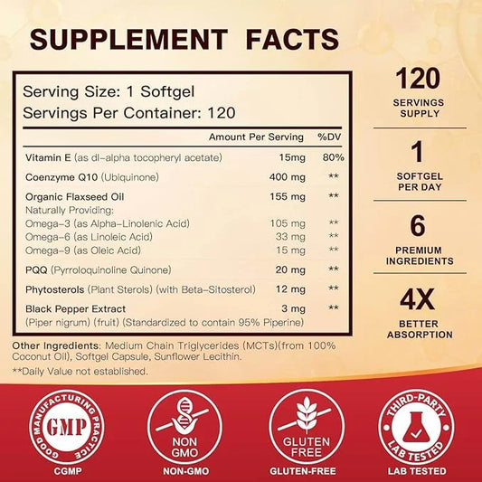 CoQ10 400mg SoftGels COQ10 CQ10 Coenzyme Q10 Supplement, 3, and 120 Servings